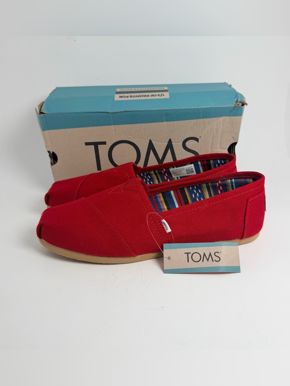 Toms Red Canvas Slip-On Moccasins with Multicolor Lining